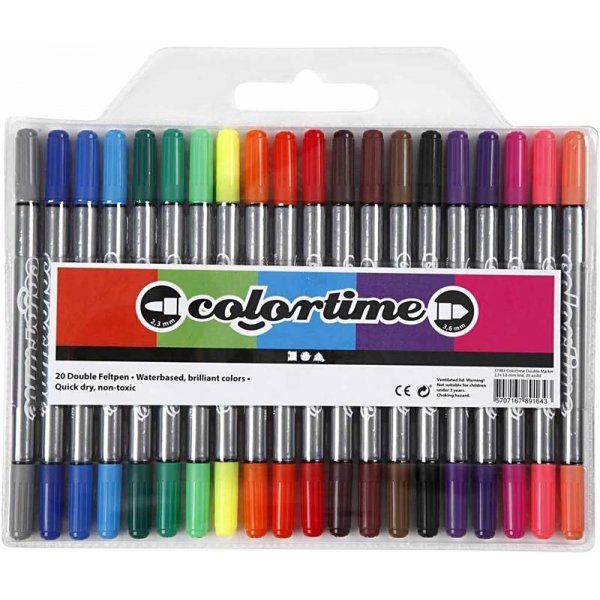 Colortime Dubbele marker - standaardkleuren - 20 st