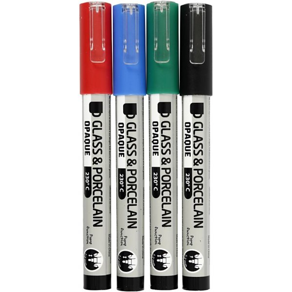 Glas- en porseleinstift - zwart - blauw - groen - rood - semi-dekkend - 1-2 mm - 4 stuks Glas- en porseleinstift - zwart - blauw - groen - rood - semi-dekkend - 1-2 mm - 4 stuks