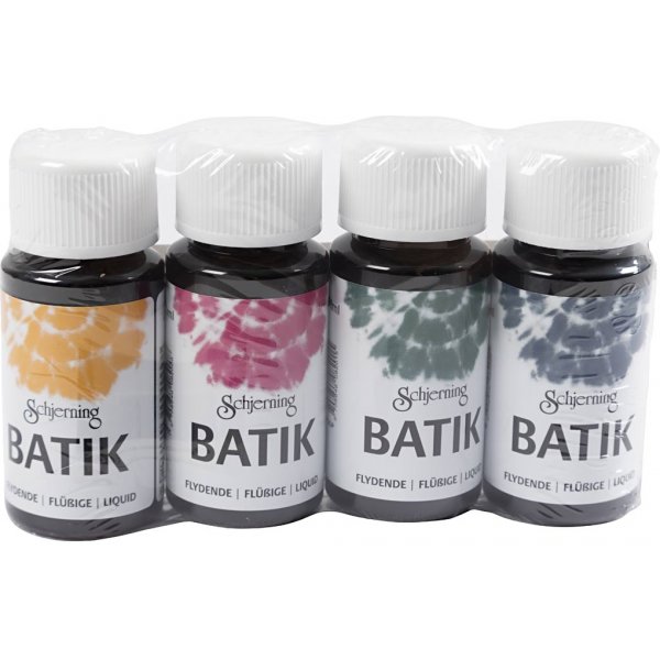 Batikverf - marineblauw - groen - roze - maïsgeel - 4x50 ml Batikverf - marineblauw - groen - roze - maïsgeel - 4x50 ml