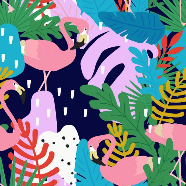 Tricot met patroon 150 cm - Flamingo Palm Beach