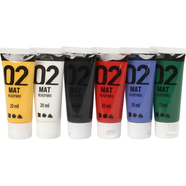 Schoolverf - Acryl - standaardkleuren - mat - 6 x 20 ml