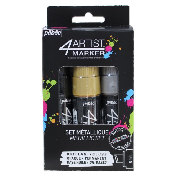 Marker op oliebasis - Pebeo 4Artist - Markerset 3x8mm metaal