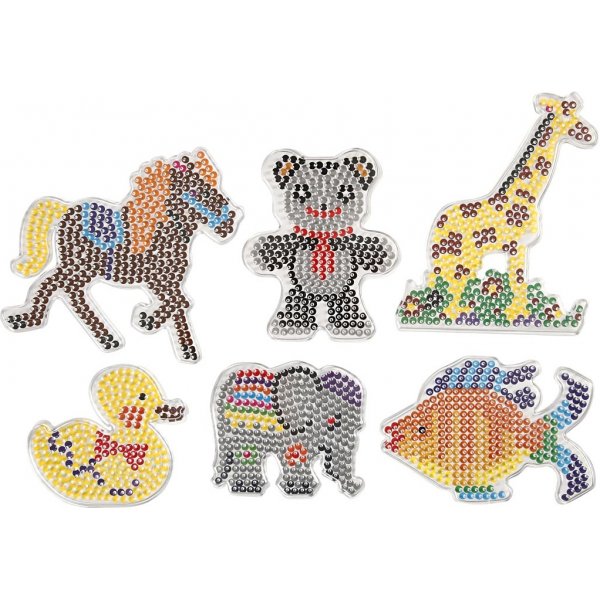 Parelbordjes - eend - olifant - giraffe - beer - paard en vis - 6 st Parelbordjes - eend - olifant - giraffe - beer - paard en vis - 6 st