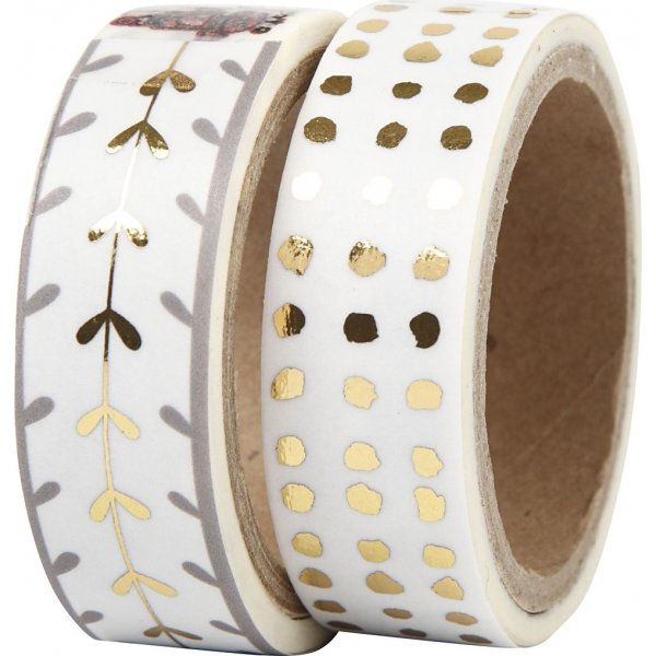 Washi tape - Goud/wit - Hartjes en stippen - folie