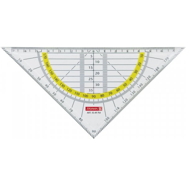 Driehoeksliniaal met gradenboog 16 cm transparant