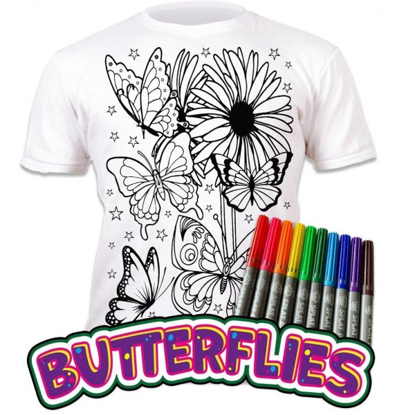 Kleur je T-shirt - Vlinders - 9-11 jaar