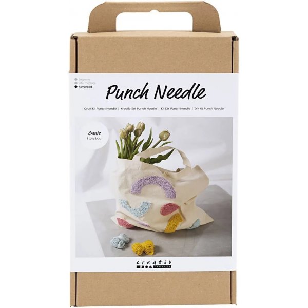 DIY Kit Punch Needle, pastelkleuren, stoffen tas