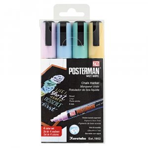 Markerpen ZIG Posterman Wet-Wipe 6mm 4 stuks pastel Markerpen ZIG Posterman Wet-Wipe 6mm 4 stuks pastel