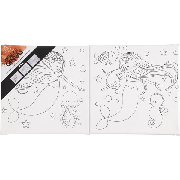 Canvas met print - wit - zeemeermin - 2 st