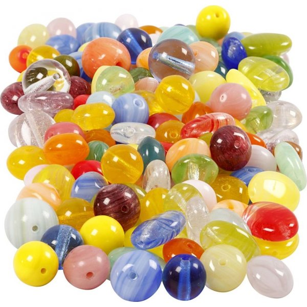 Glazen kralen - gemengde kleuren - ovaal - rond/plat - 350 gr