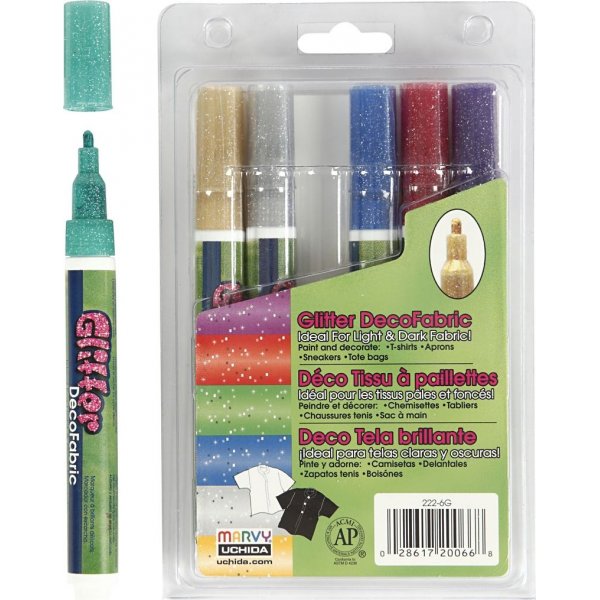 Deco Textielstiften - 3 mm - glitterkleuren - 6 st