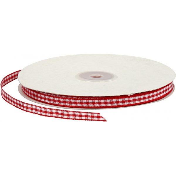 Geruit lint - rood/wit - 50 meter Geruit lint - rood/wit - 50 meter