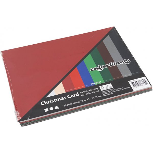 Kerstkarton - gemengde kleuren - A5 - 60 vellen