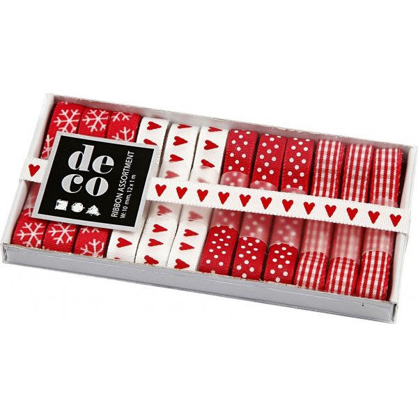 Decoratief lint - rood/wit harmonie - 12 x 1 m