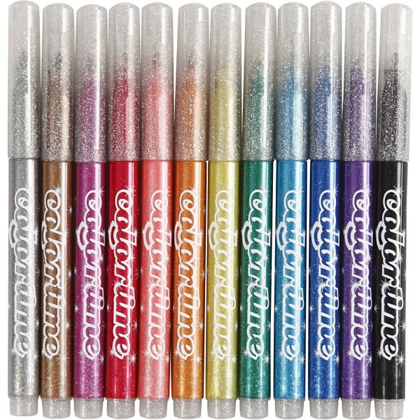 Colortime Glittermarker - gemengde kleuren - 2 mm - 12 st