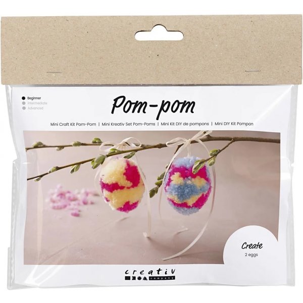 Mini DIY Kit Pompom, kleurrijk, Ei