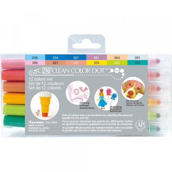 Notitieboekpen ZIG Clean Color Dot - 12 kleuren