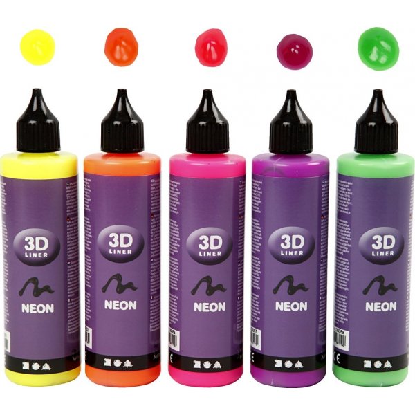 3D-liner - neonkleuren - 5 x 100 ml