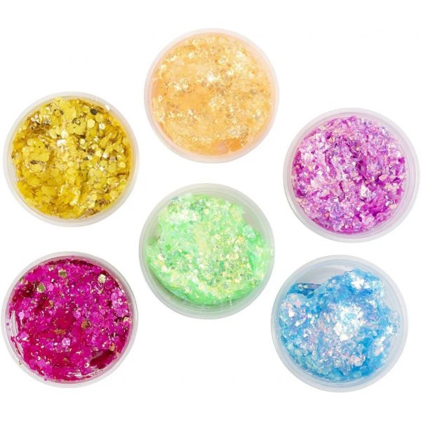 Glitterklei, gemengde kleuren, 6x20 ml Glitterklei, gemengde kleuren, 6x20 ml