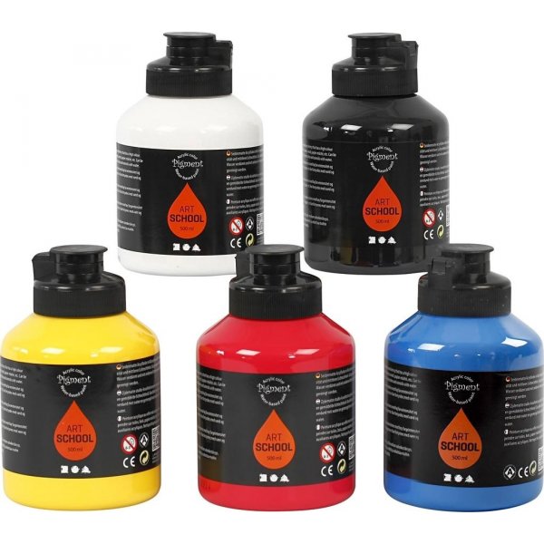 Pigment Art School - primaire kleuren - halfglanzend - 5 x 500 ml