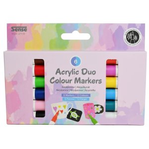 Acrylverfstiften in twee kleuren, 6 stuks - duo op waterbasis