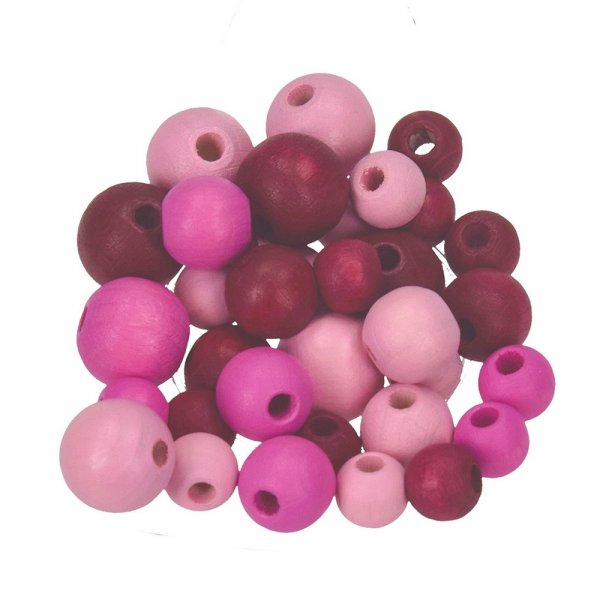 Houten kralen 8,10,12 mm - roze mix 25 g maat mix