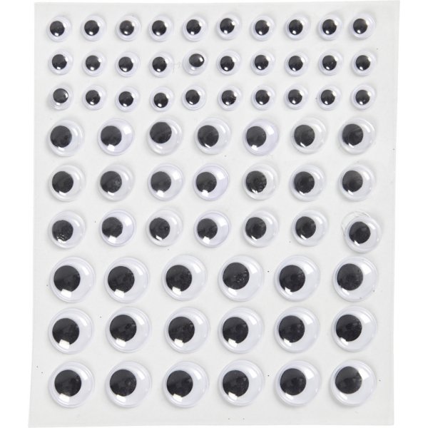 Beweegbare ogen - wit - zelfklevend - 8+12+14 mm - 69 stuks