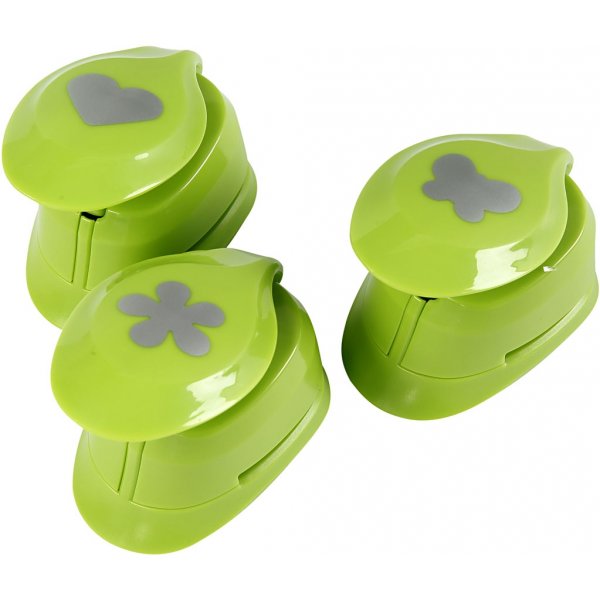 Papierponsen - Bloem - vlinder en hart - 3 st Papierponsen - Bloem - vlinder en hart - 3 st