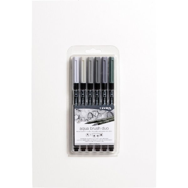 Aquarelpennen Aqua Brush Duo 6-pack - Grijstinten