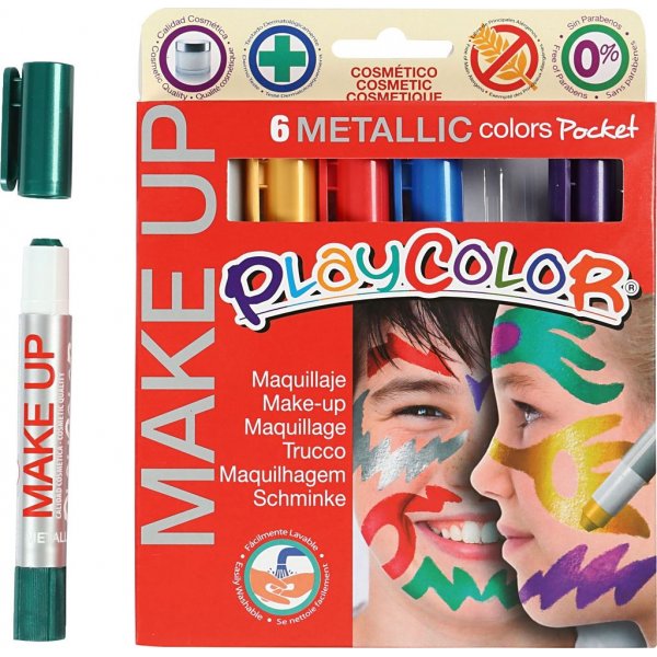 Playcolor Make-up - gemengde kleuren - metallic - 6 x 5 gr