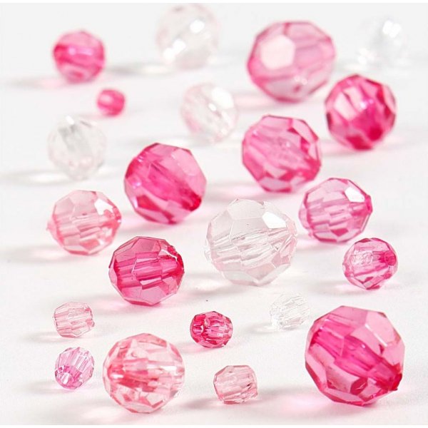 Harmony kunststof facetkralen - gemengd - roze - 45 gr