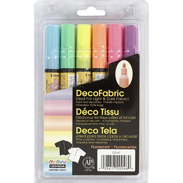 Deco textielstiften - 3 mm - neonkleuren - 6 st