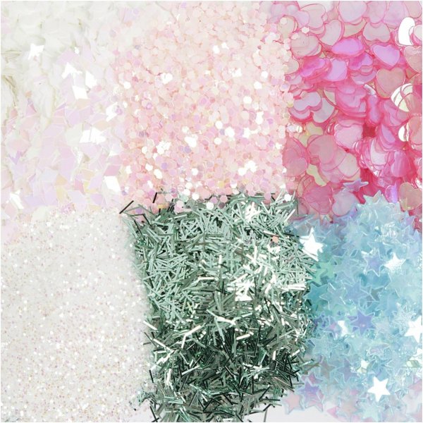 Glitter en pailletten - pastelkleuren - 6 x 5 gr Glitter en pailletten - pastelkleuren - 6 x 5 gr