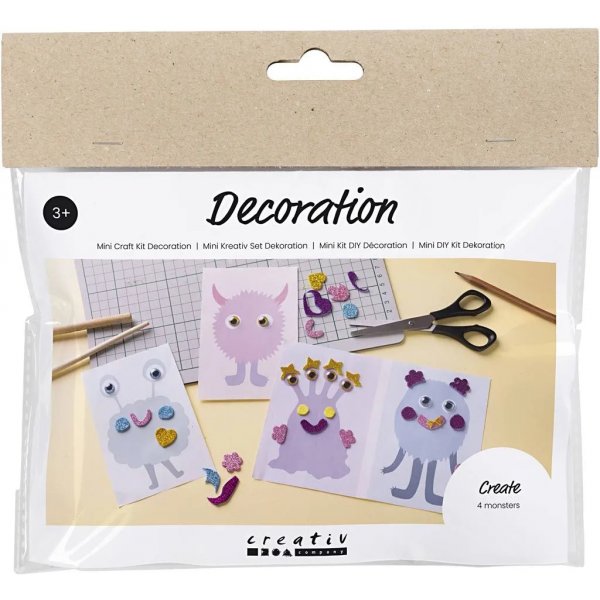 Mini DIY Kit Decoratie, pastelkleuren, Monster Collage