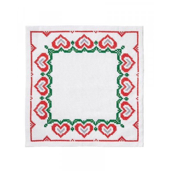 Borduurpakket Doek - Harten in een vierkant