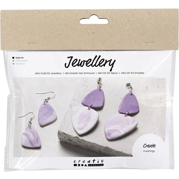 Mini DIY Kit Sieraden, lichtpaars, Gemarmerde oorbellen