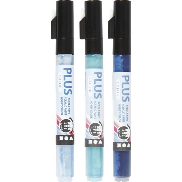 Plus Color Marker - hemelsblauw - marineblauw - turkoois - 3 st