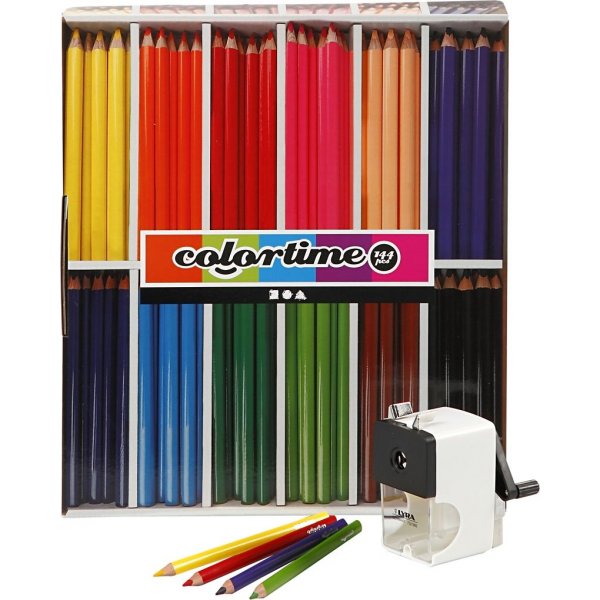 Colortime Kleurpotloden + puntenslijper - gemengde kleuren 12 x 12 st