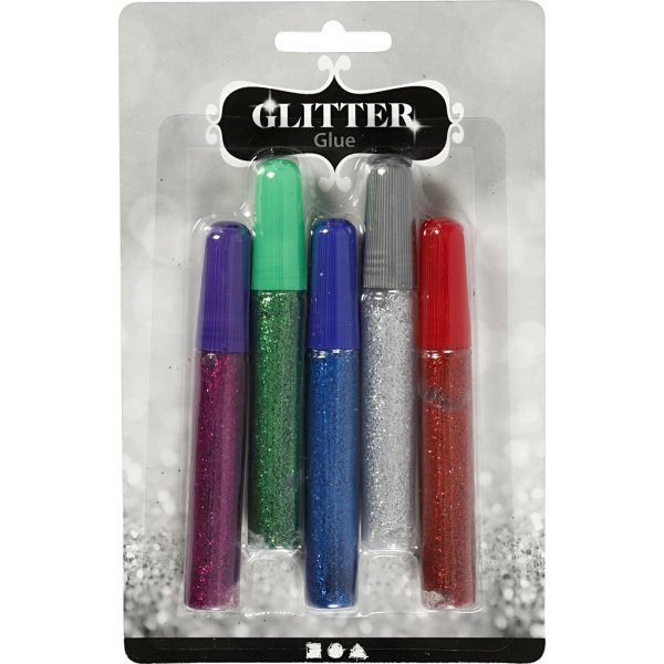 Glitterlijm - gemengde kleuren - 5 x 10 ml Glitterlijm - gemengde kleuren - 5 x 10 ml