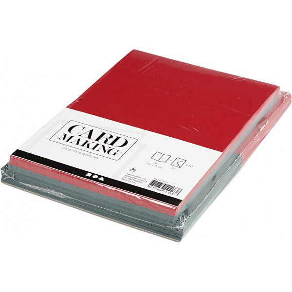 Kaarten en enveloppen - groen en rood - 11,5 x 16,5 cm - 50 sets Kaarten en enveloppen - groen en rood - 11,5 x 16,5 cm - 50 sets