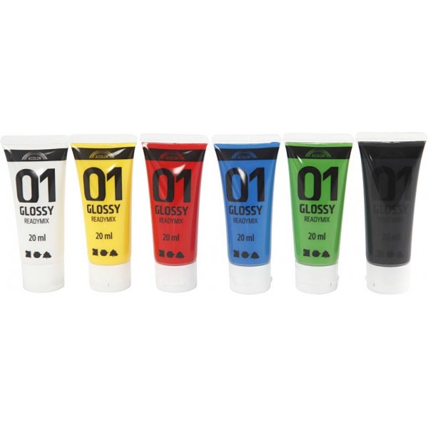 Schoolverf - Acryl - standaardkleuren - glanzend - 6 x 20 ml Schoolverf - Acryl - standaardkleuren - glanzend - 6 x 20 ml