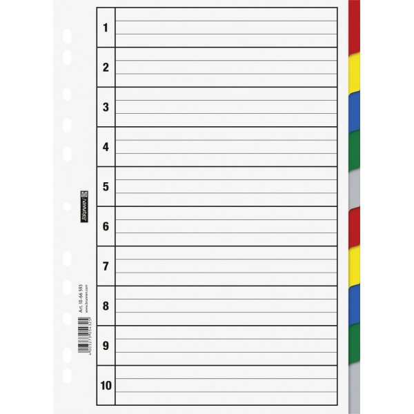 Index voor ringband - A4 kunststof - 10 tabs