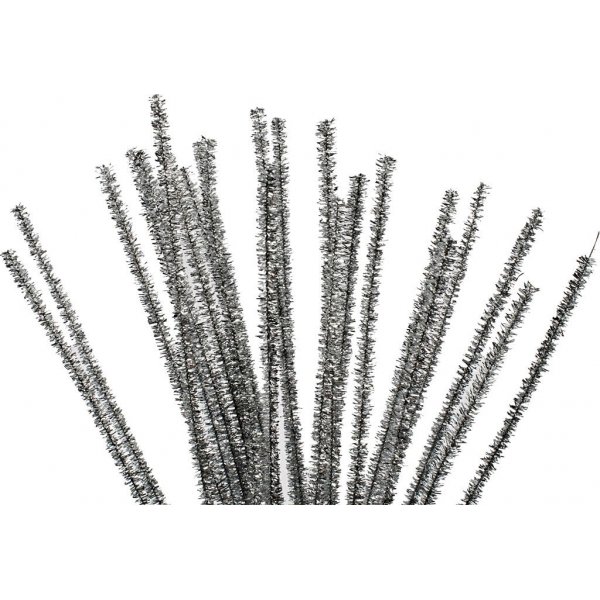 Pijpenrager - 6 mm - zilver - glitter - 24 st