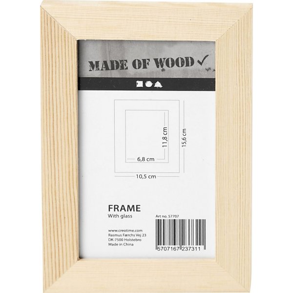 Houten lijst met glas - 10,5x15,6 cm