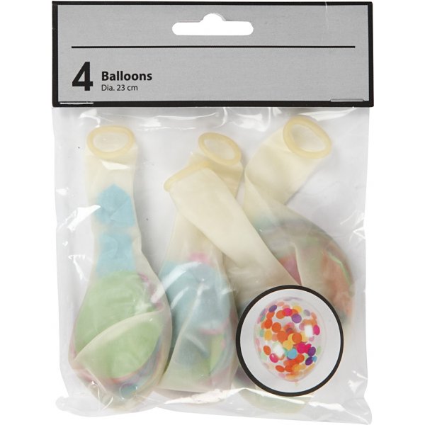 Ballonnen met confetti - transparant - 23 cm - 4 st