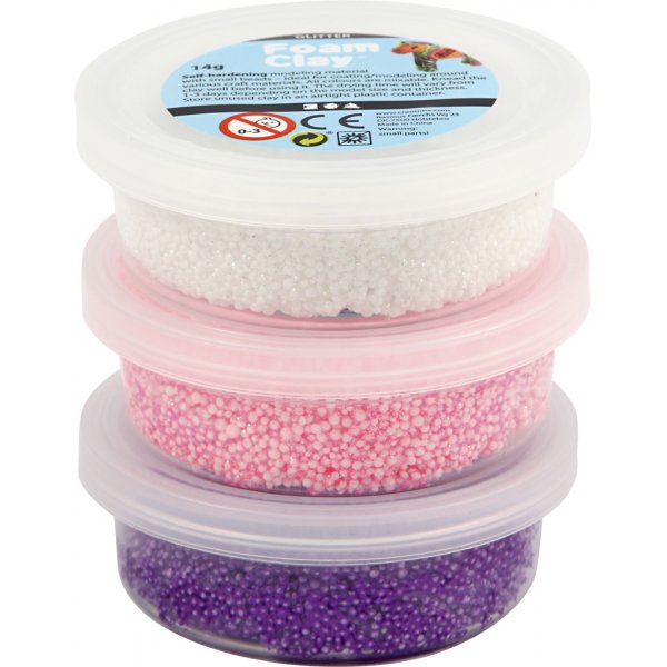 Foam Clay® - roze - paars - wit - glitter, metallic - 3 x 14 gr Foam Clay® - roze - paars - wit - glitter, metallic - 3 x 14 gr