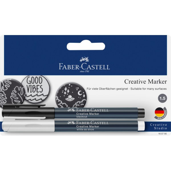 Vezelpennenset - Faber-Castell - Creative marker - Wit & Zwart