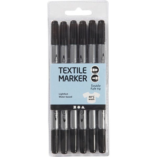 Textielstiften - zwart - 6 st