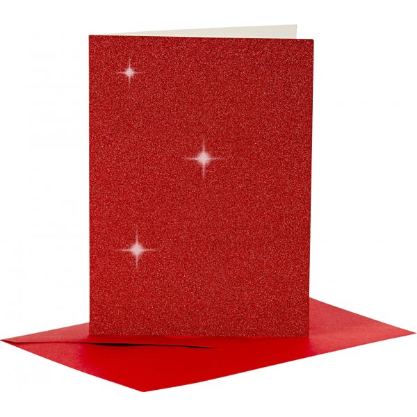 Kaarten en enveloppen - rood - glitter - 11,5 x 16,5 cm - 4 sets Kaarten en enveloppen - rood - glitter - 11,5 x 16,5 cm - 4 sets