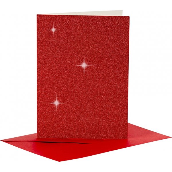 Kaarten en enveloppen - rood - glitter - 11,5 x 16,5 cm - 4 sets